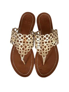 Tory Burch Davy thong sandals Laser-Cut, Platinum gold